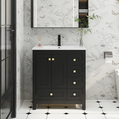30" Bathroom Vanity Sink w/Wood Storage Cabinet