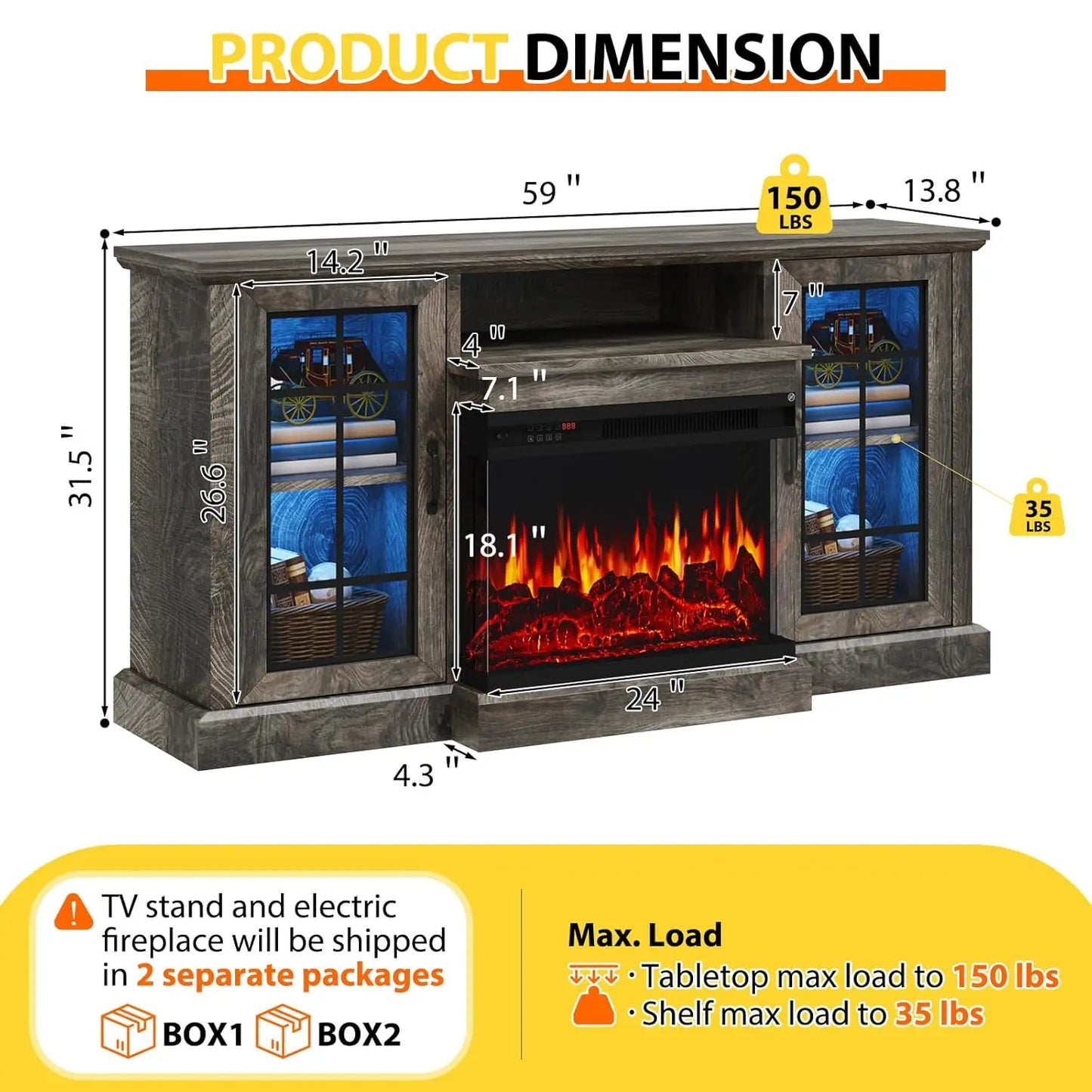 Fireplace 3 Sided Glass Media Entertainment Center Console
