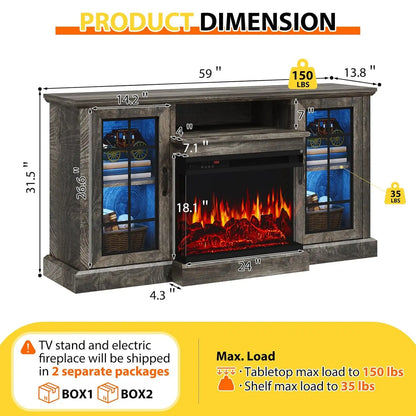 Fireplace 3 Sided Glass Media Entertainment Center Console