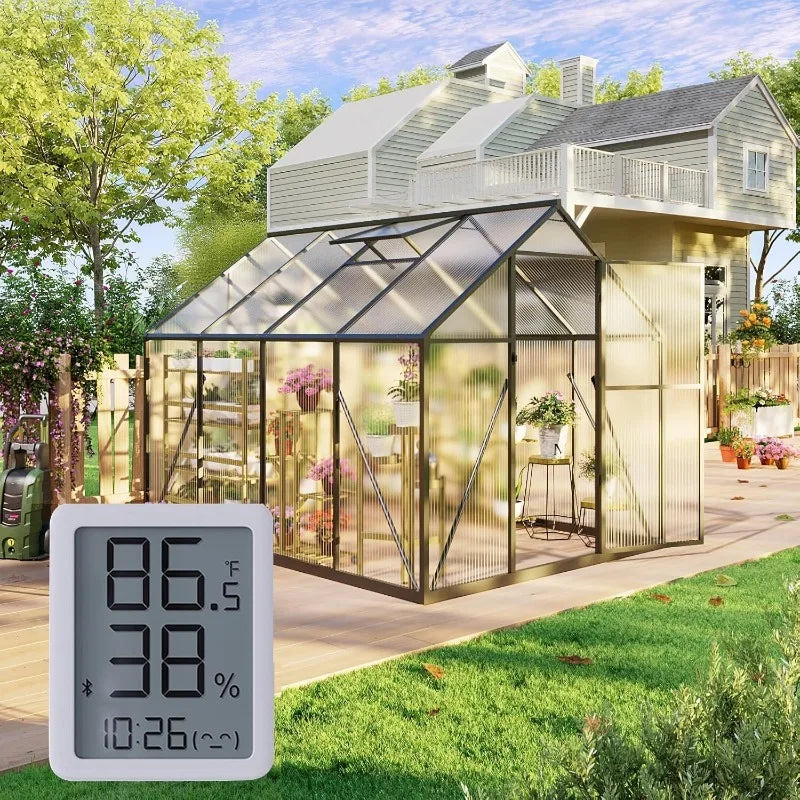 Small Polycarbonate Walk-in Greenhouse w/Vented Roof & Windproof Aluminum Frame