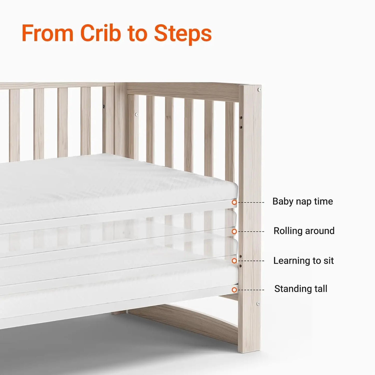 11-in-1 Convertible Crib, with 4 Mattress Heights,
