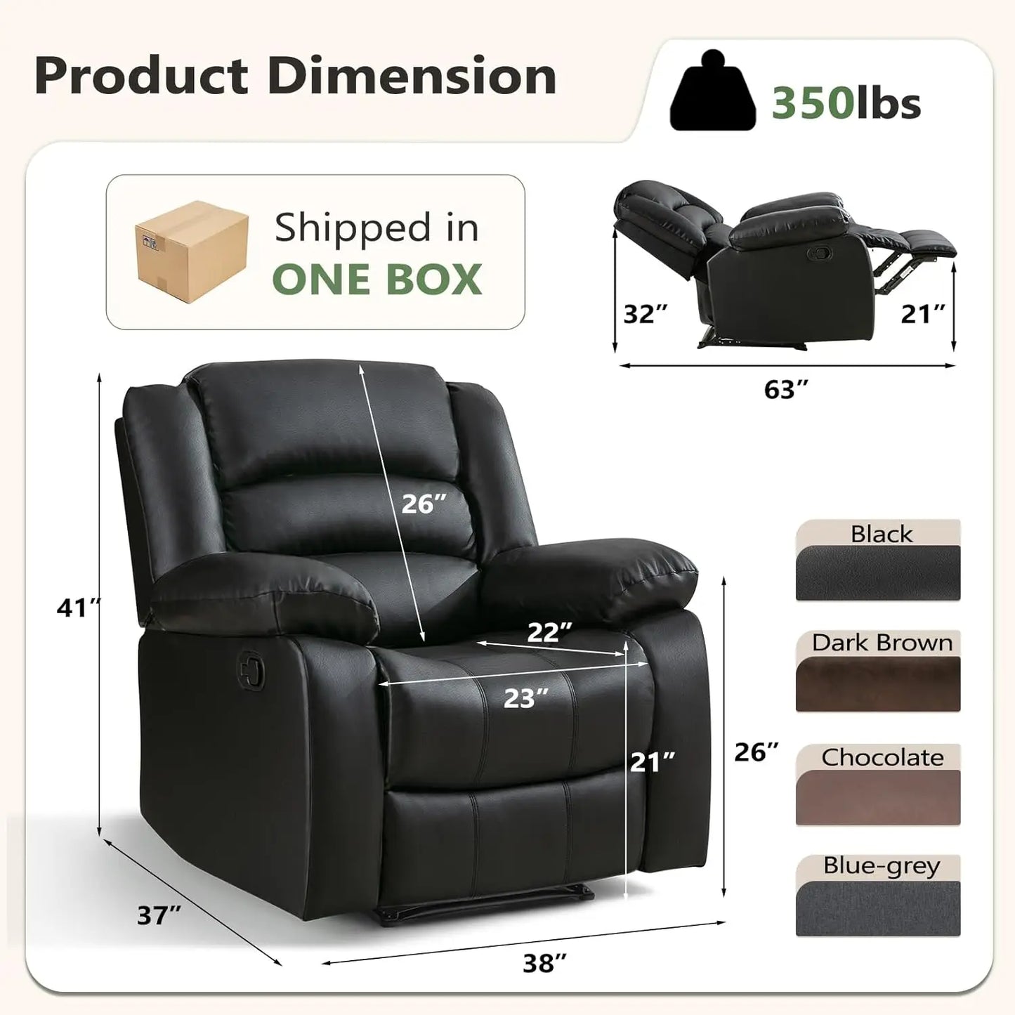 Recliner Chair Set of 2, with Overstuffed Arm and Back