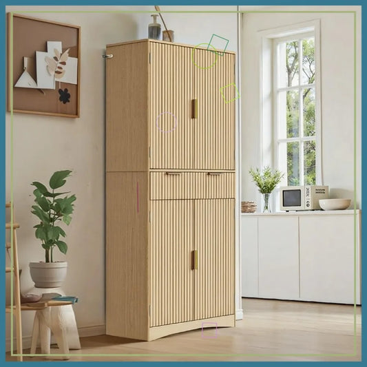 Natural Oak Fluted Cabinet w/Adjustable Shelves & Magnetic Doors