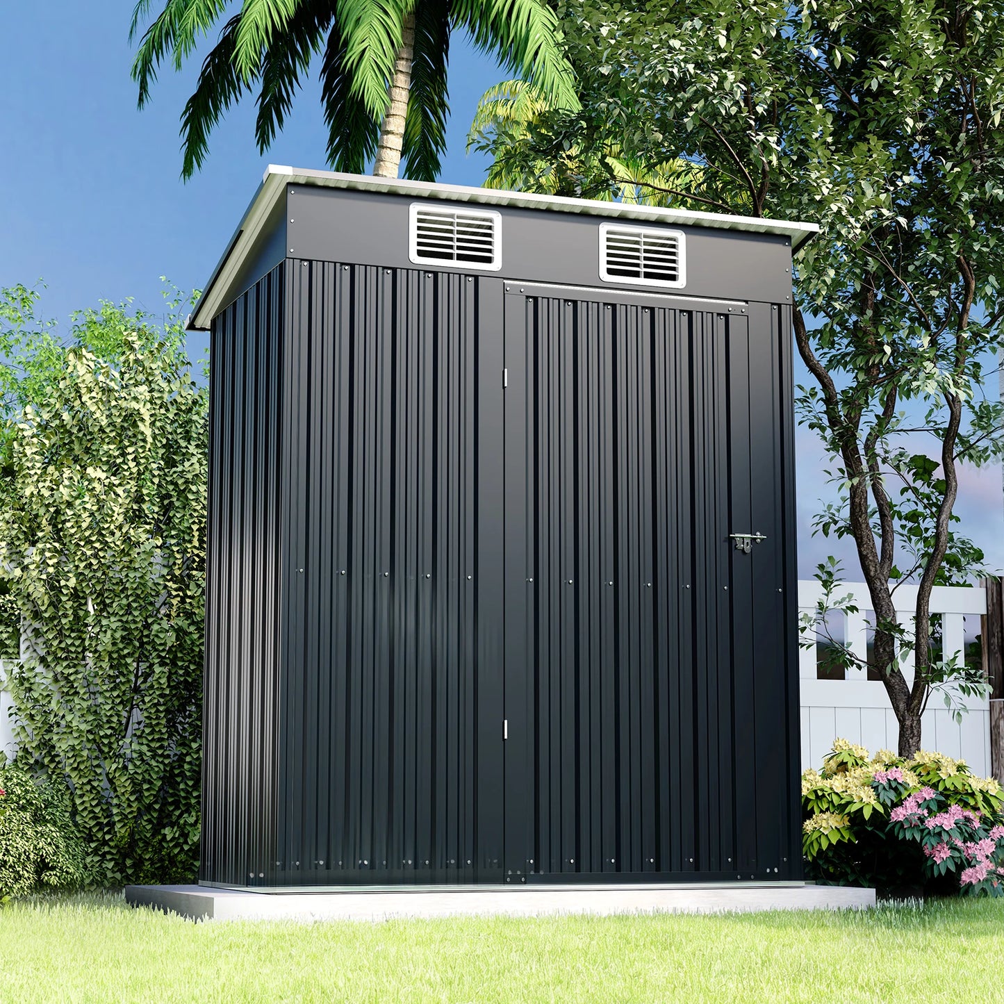 5x3 FT Metal Storage Shed w/Lockable Door, Anti-Corrosion, Sloping Roof