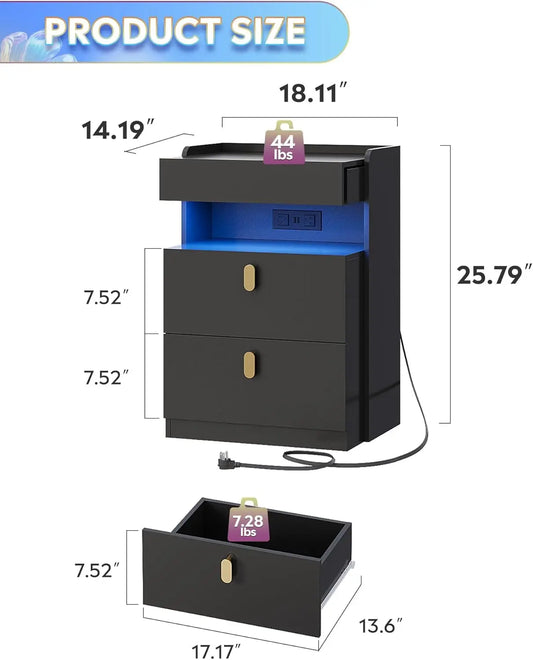 Nightstand, with LED Lights, Set of 2