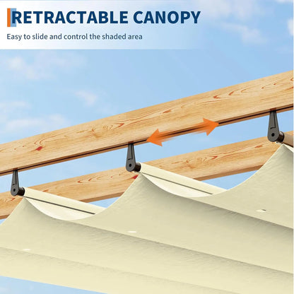 10x10Ft  Aluminum Retractable Pergola w/Sun Shade Canopy