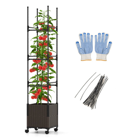 87" Tall Raised Garden Bed w/ Plant Box & Trellis Lockable Wheels