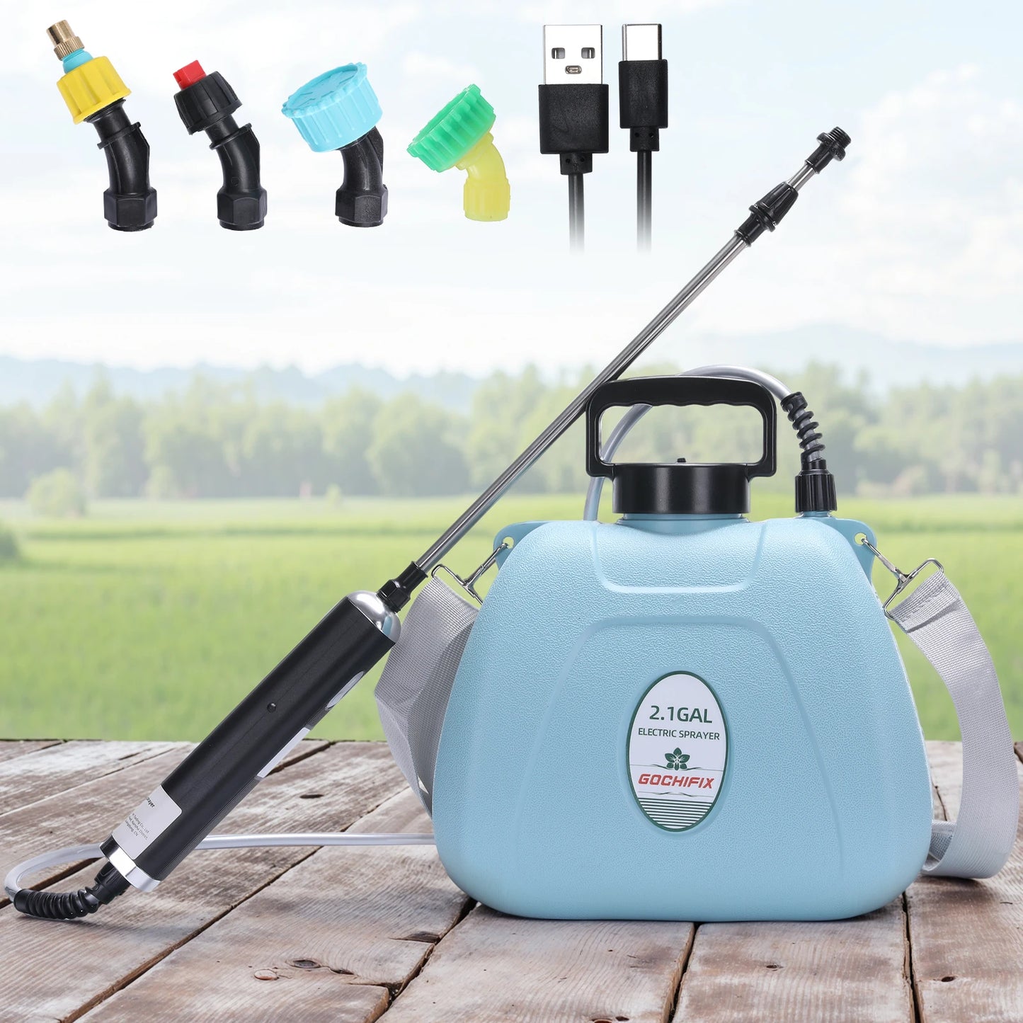 2.1 Gallon Electric Garden Sprayer w/Adjustable Shoulder Strap & 2000mAh Battery