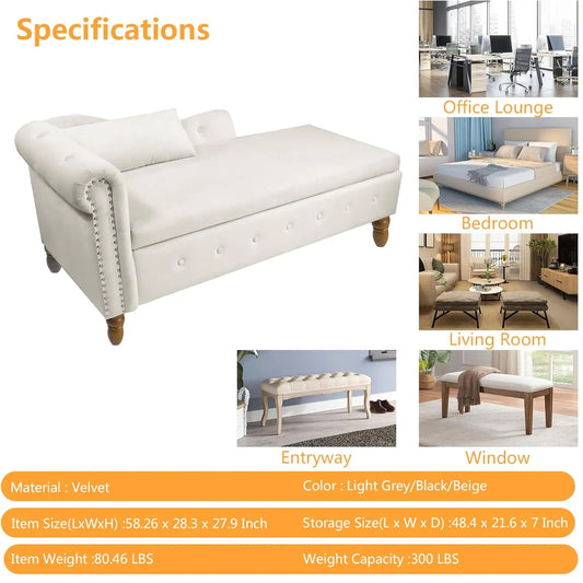 Velvet Chaise Lounge Chair with Storage