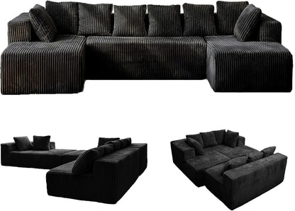 Modular Corduroy Sectional Couch with Deep Seat & 8 Pillows