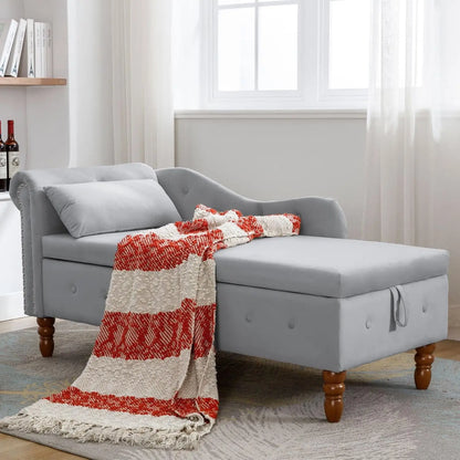 Velvet Chaise Lounge Chair with Storage