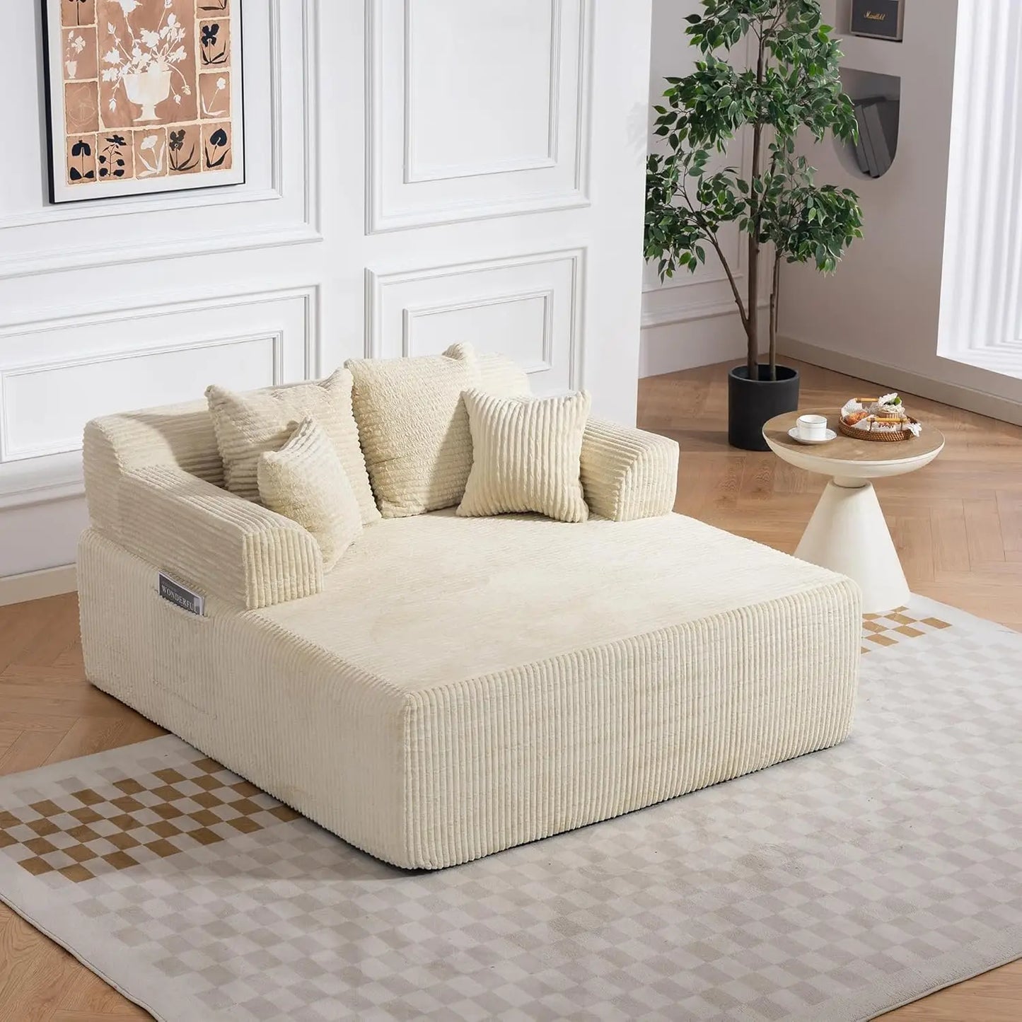 Oversized Corduroy Boneless Chaise Lounge Chair w/Armrests and 4 Pillows