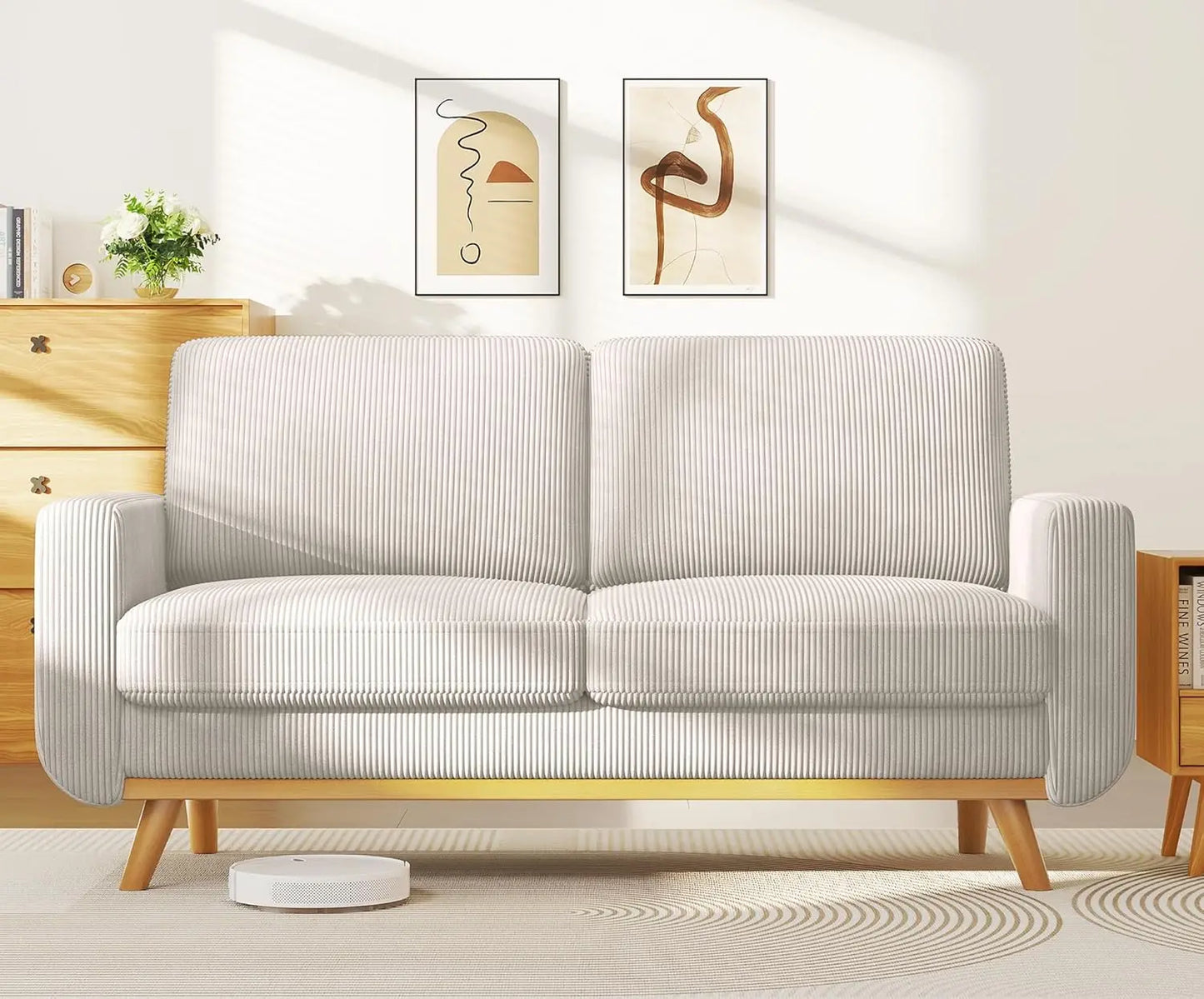 3-Seat Corduroy L-Shape Modular Sofa with Movable Ottoman,