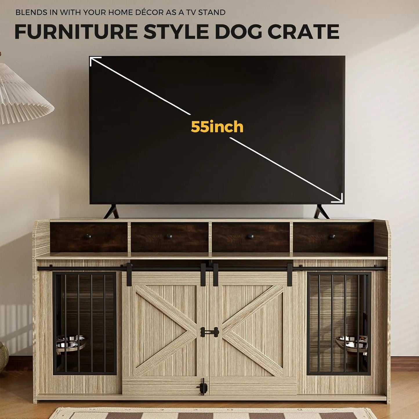63" Wooden Large Breed Dog Kennel with Sliding Doors