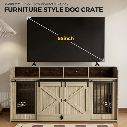 63" Wooden Large Breed Dog Kennel with Sliding Doors