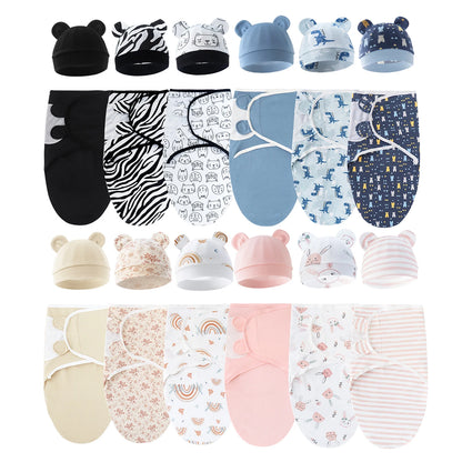 Set of 3 newborn swaddle blankets w/baby hats,