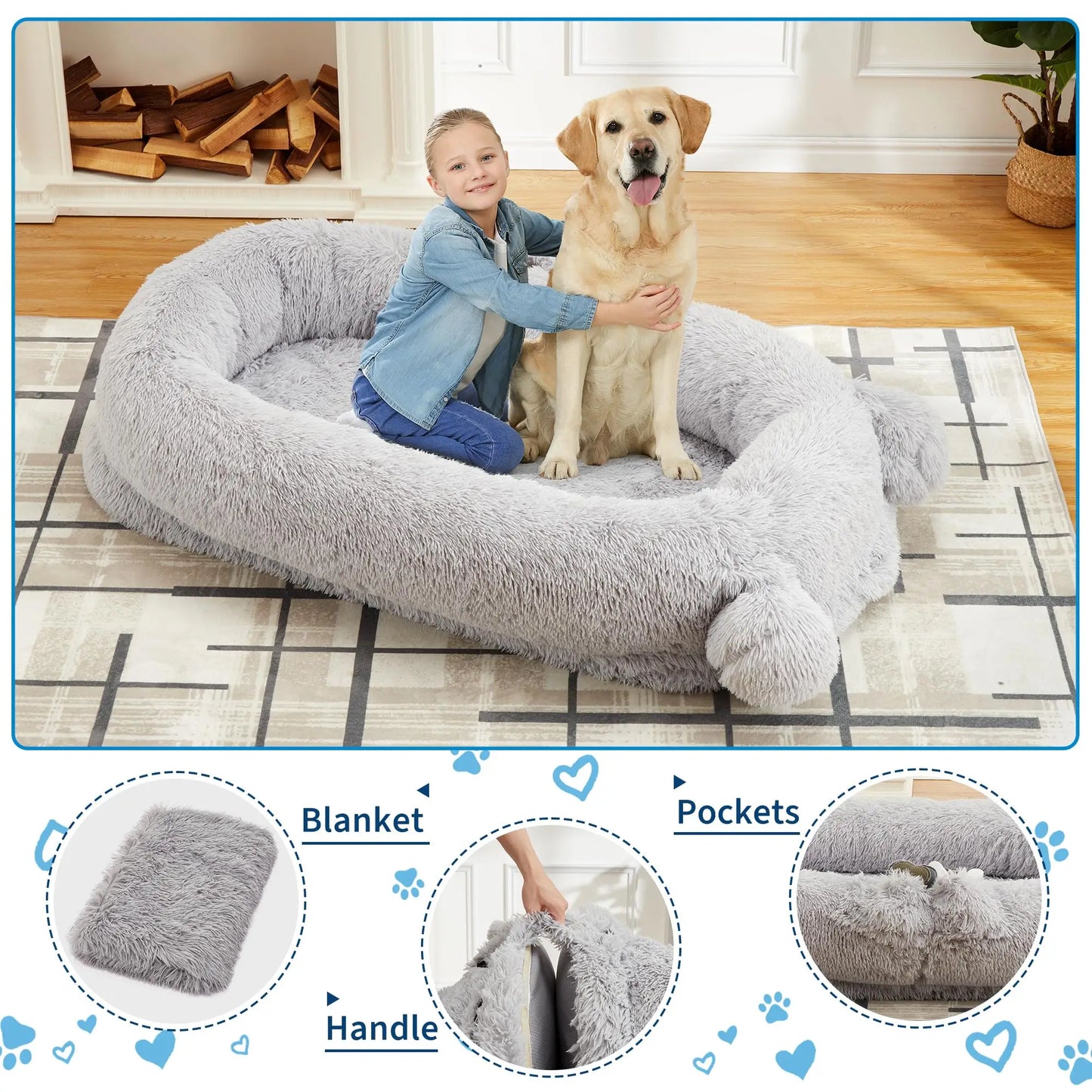 71" Large Human Size Dog Bed w/Removable Washable Cover
