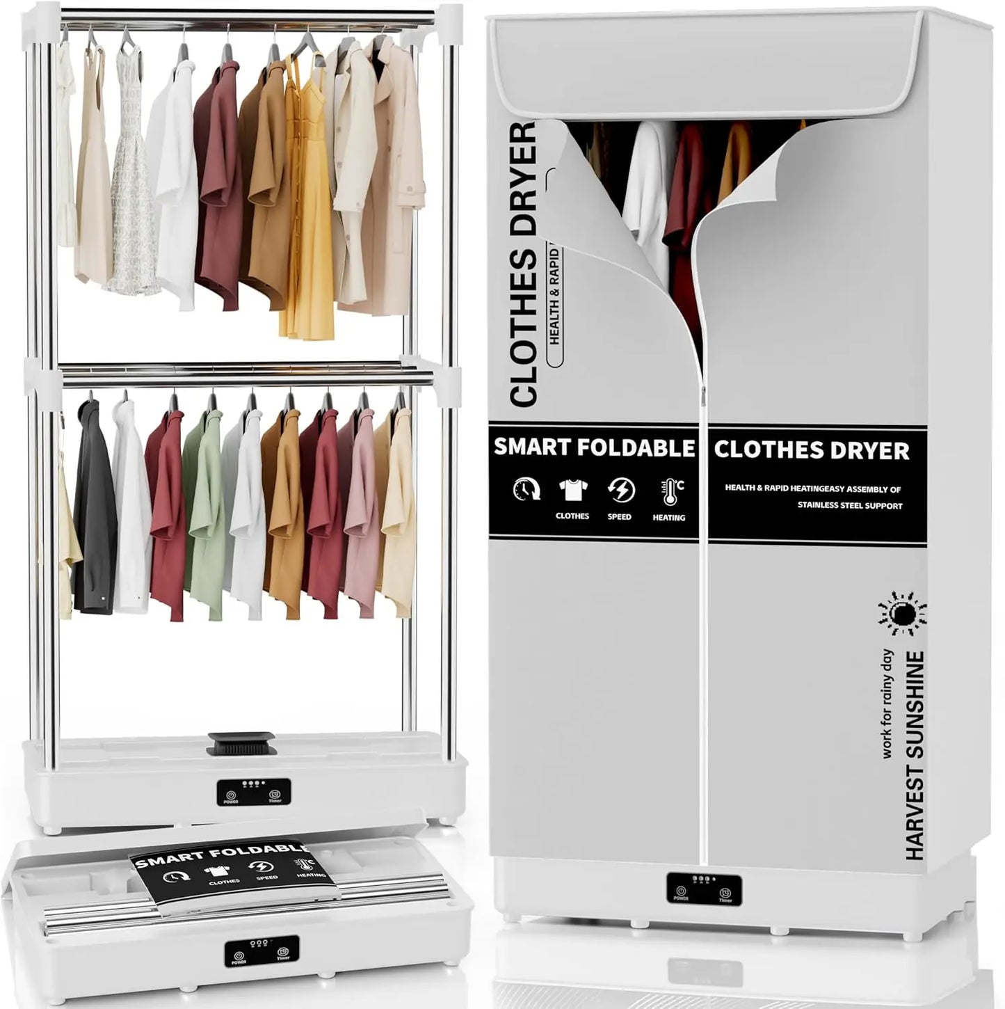 Portable Foldable Clothes Dryer w/Timer, Large Capacity