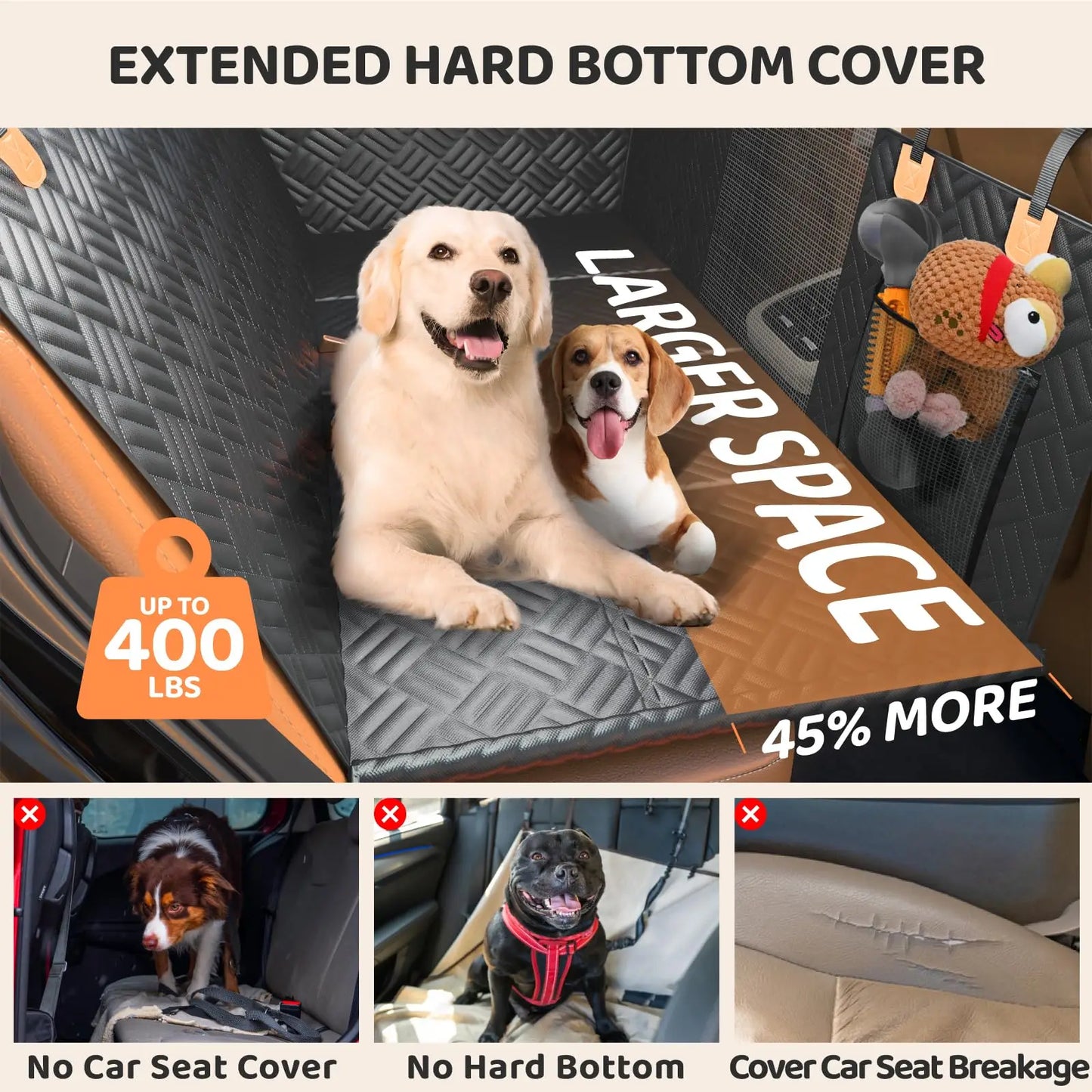 Rear Car Seat Cover for Dogs, Hard Bottom , Load-Bearing 400lbs