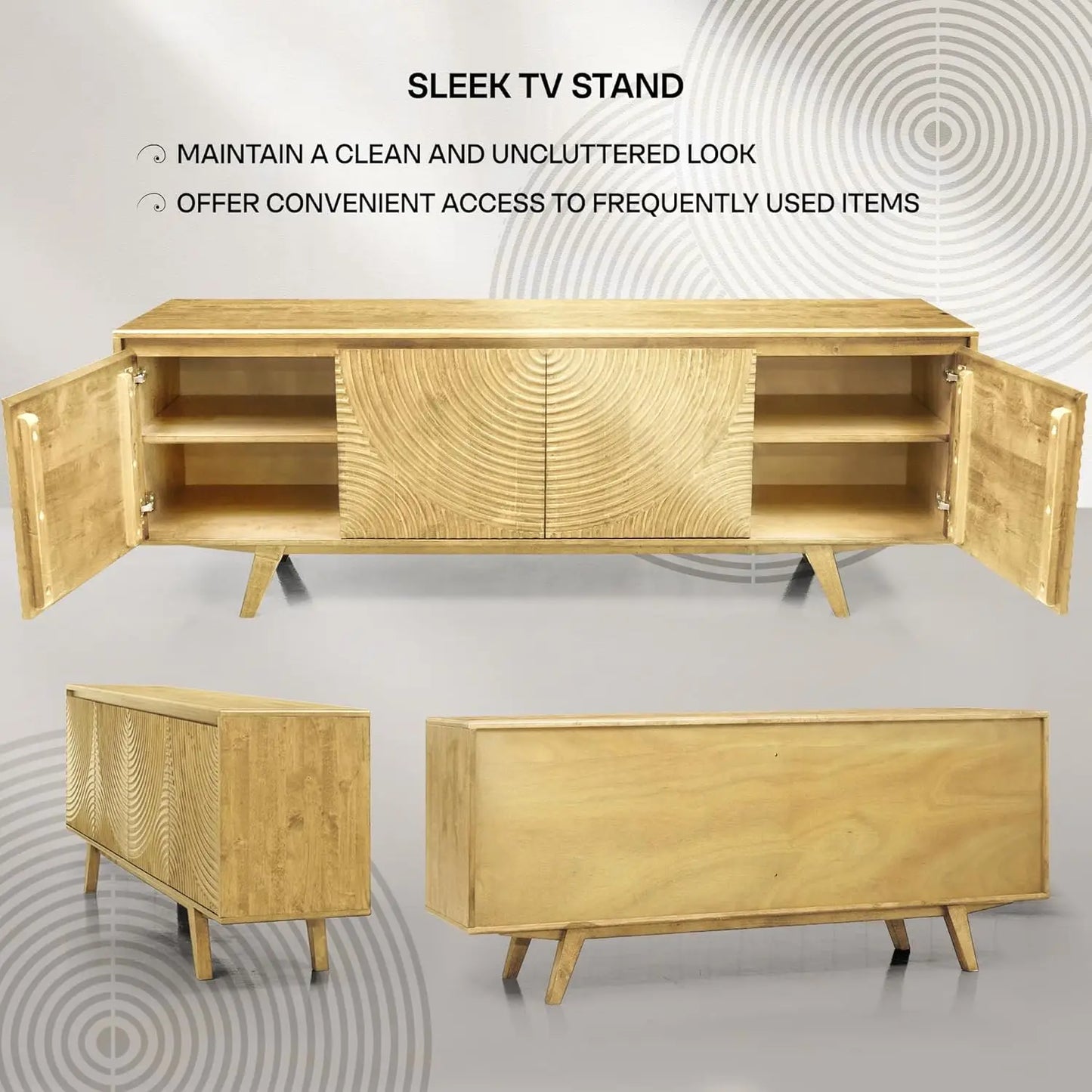 Entertainment Center w/Storage Shelves & Cable Management, TV Media Console