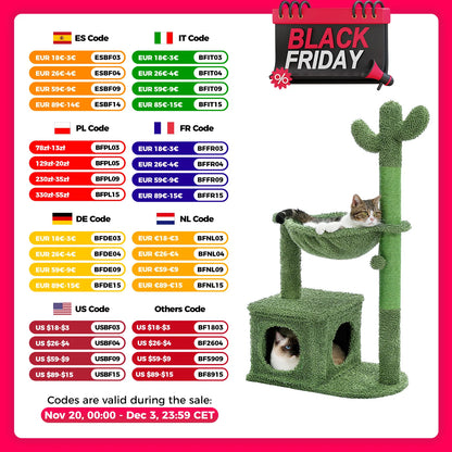 Small Cactus Cat Tree with Condo, Hammock & Dangling Ball