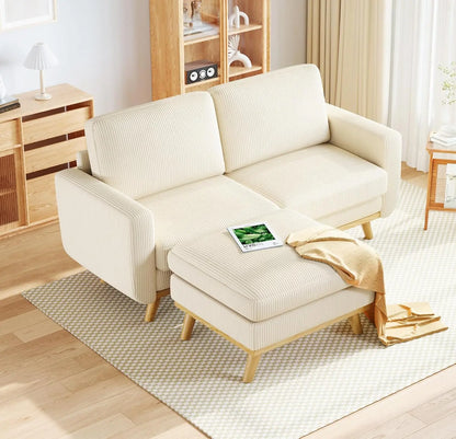 3-Seat Corduroy L-Shape Modular Sofa with Movable Ottoman,