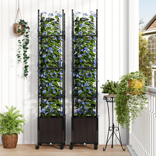 87" Tall Raised Garden Bed w/ Plant Box & Trellis Lockable Wheels