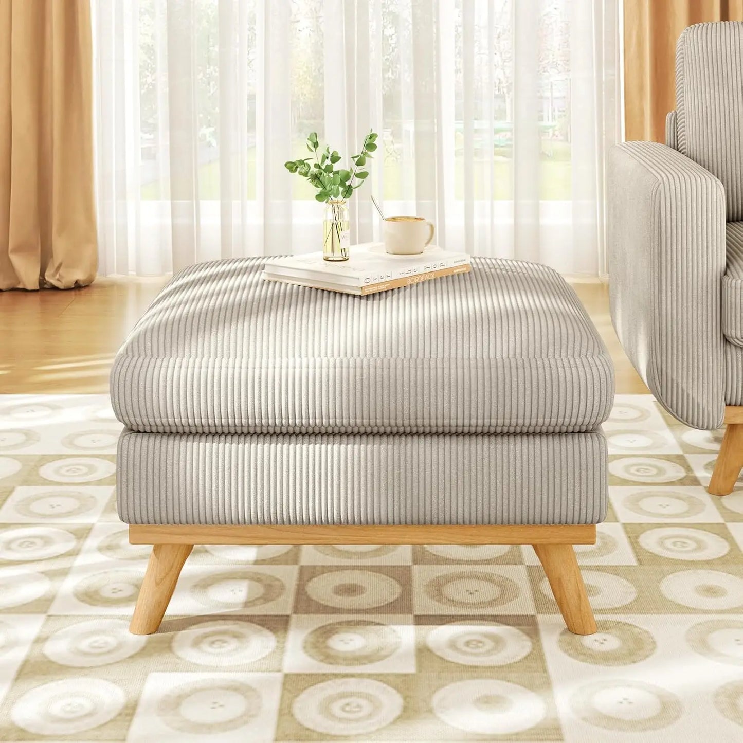 3-Seat Corduroy L-Shape Modular Sofa with Movable Ottoman,