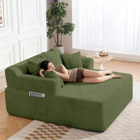 Oversized Corduroy Boneless Chaise Lounge Chair w/Armrests and 4 Pillows