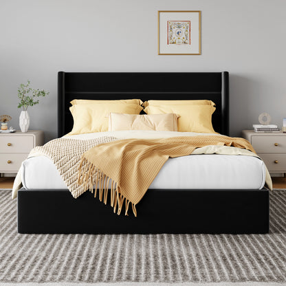 Lift Up Hydraulic Storage Bed with Wingback Headboard
