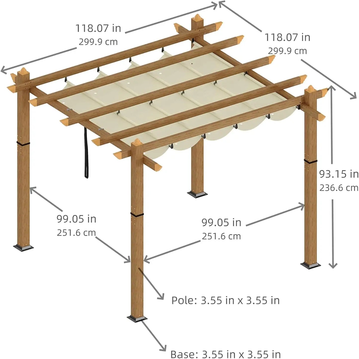 10x10Ft  Aluminum Retractable Pergola w/Sun Shade Canopy