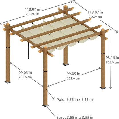 10x10Ft  Aluminum Retractable Pergola w/Sun Shade Canopy