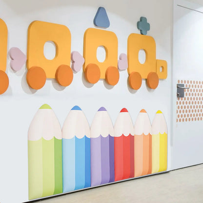 6Pcs 3D Pencil Wall Padding Soft PU Leather Sticker Self Adhesive Mat