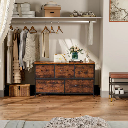 Steel Frame Storage Dresser with 5 Fabric Drawers