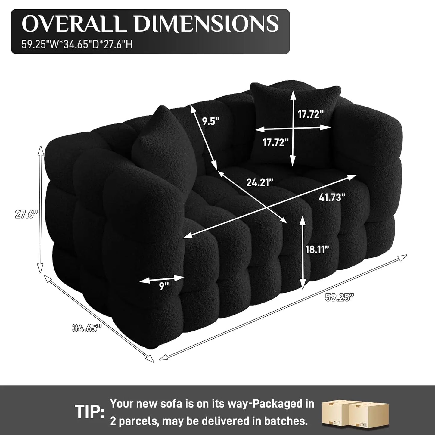 Comfy Modern Tufted Upholstered Sherpa Loveseat