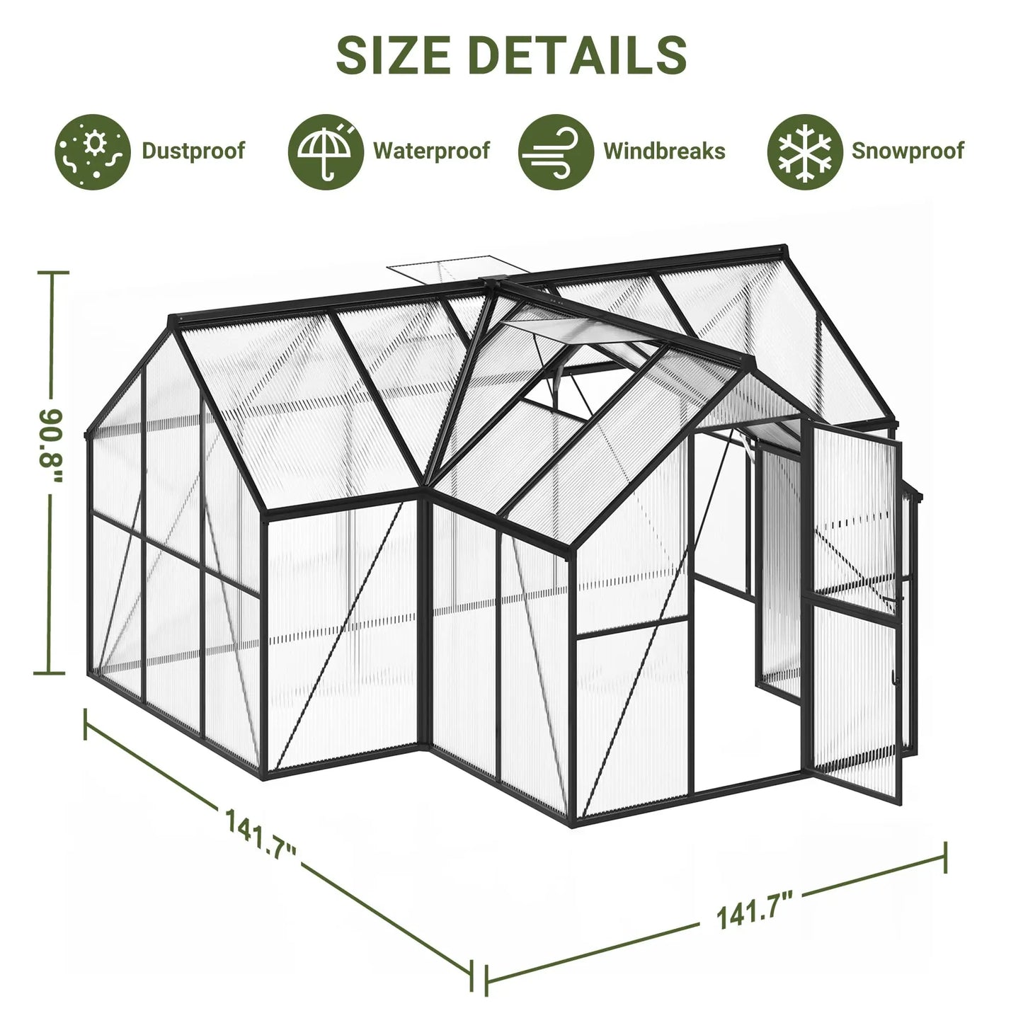 T-Shape 12x12FT Polycarbonate Greenhouse w/Vent Windows