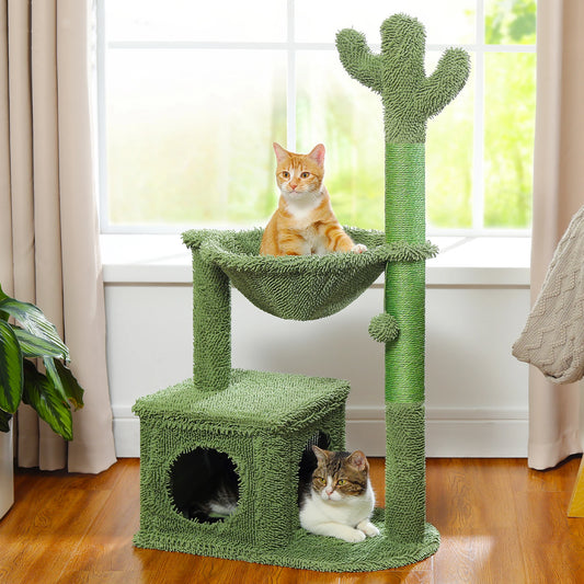 Small Cactus Cat Tree with Condo, Hammock & Dangling Ball