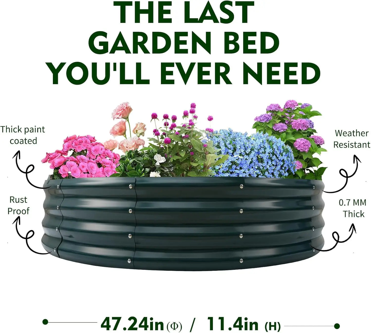 4x4ft Round Metal Raised Garden Bed, Durable Planter Box