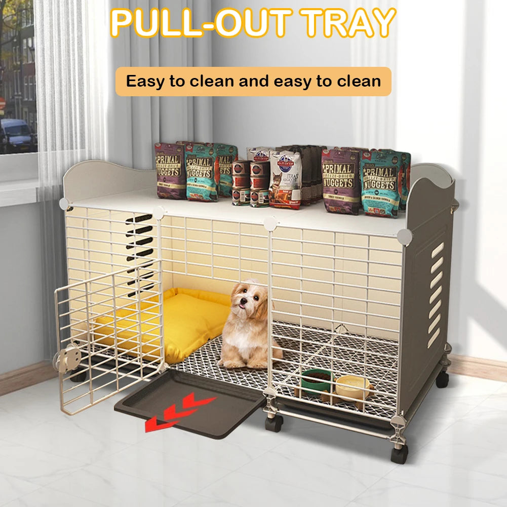 Dog Kennel w/Wheels & Tray