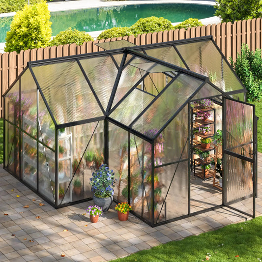 T-Shape 12x12FT Polycarbonate Greenhouse w/Vent Windows