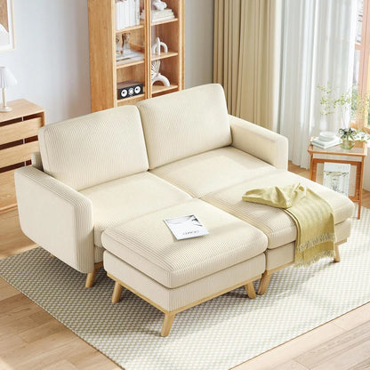 3-Seat Corduroy L-Shape Modular Sofa with Movable Ottoman,