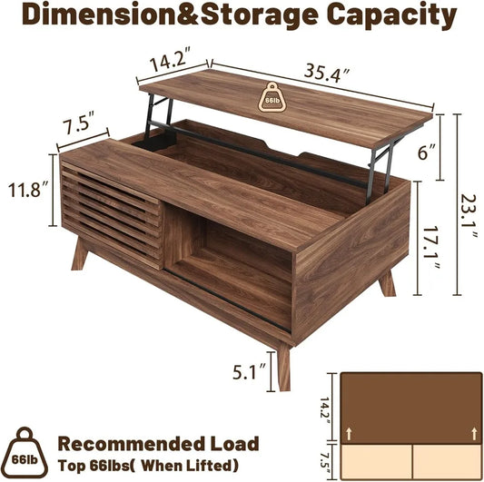 Modern Mid Century Design Lift Top Coffee Table With Walnut Finish