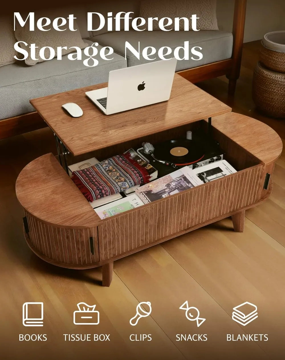 Modern Oval Lift Top Coffee Table