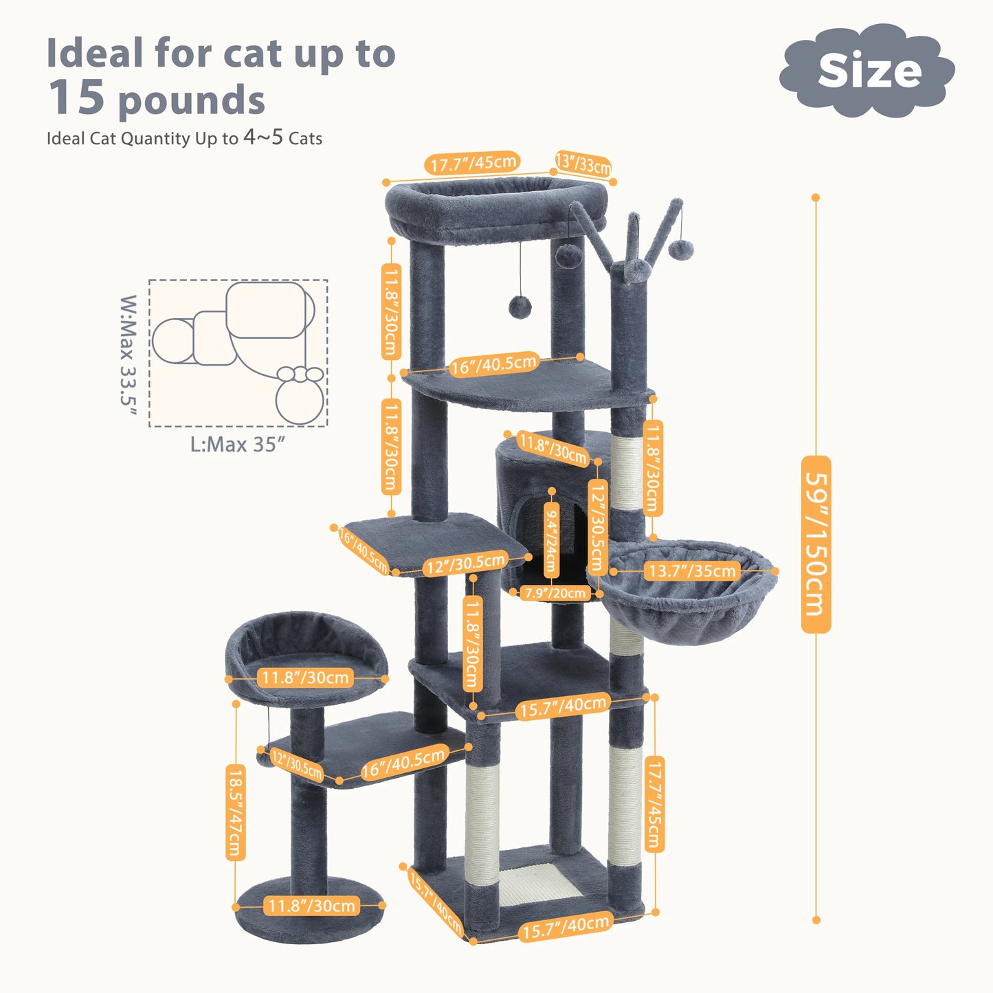 Multi-Level Cat Tree With Scratching Post and Hammock