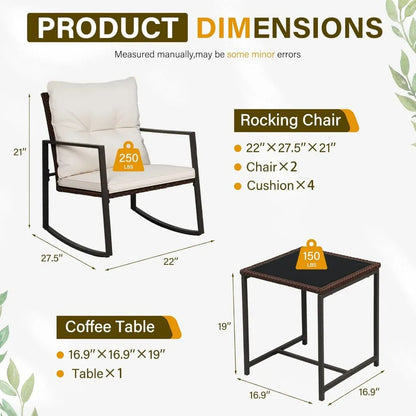 Patio Bistro Rocking Chair Set with Glass Coffee Table