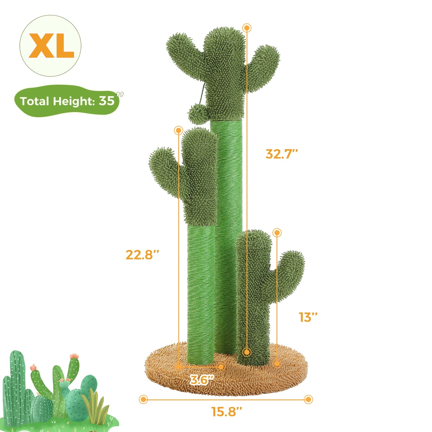Small Cactus Cat Tree with Condo, Hammock & Dangling Ball