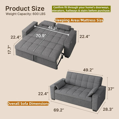 3-in-1 Queen Size Convertible Sofa Bed with Adjustable Backrest and Storage