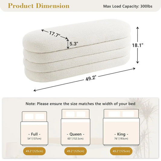 Upholstered Modern Oval Storage Ottoman Bench