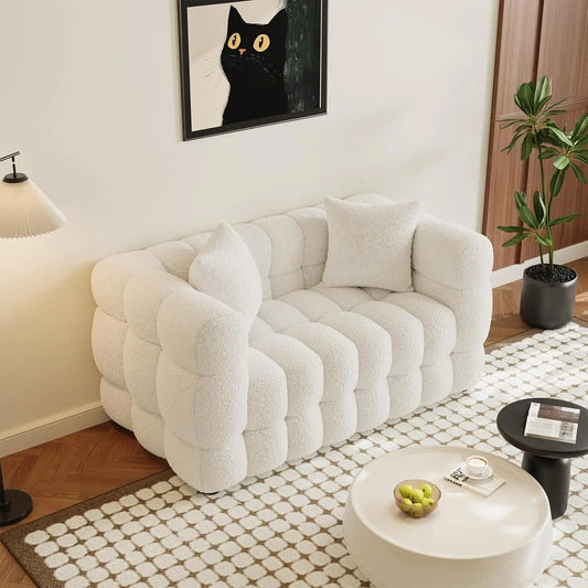 Comfy Modern Tufted Upholstered Sherpa Loveseat