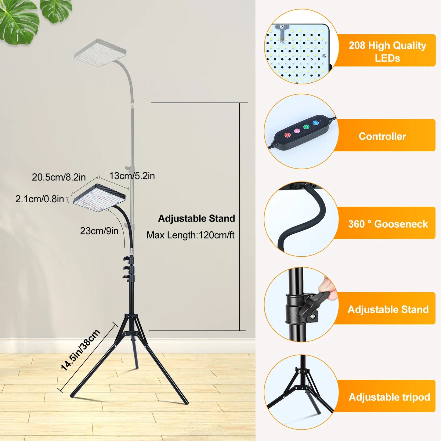 Tripod Standing Grow Lights w/Stand and Timer, 24"-64" Height Adjustable